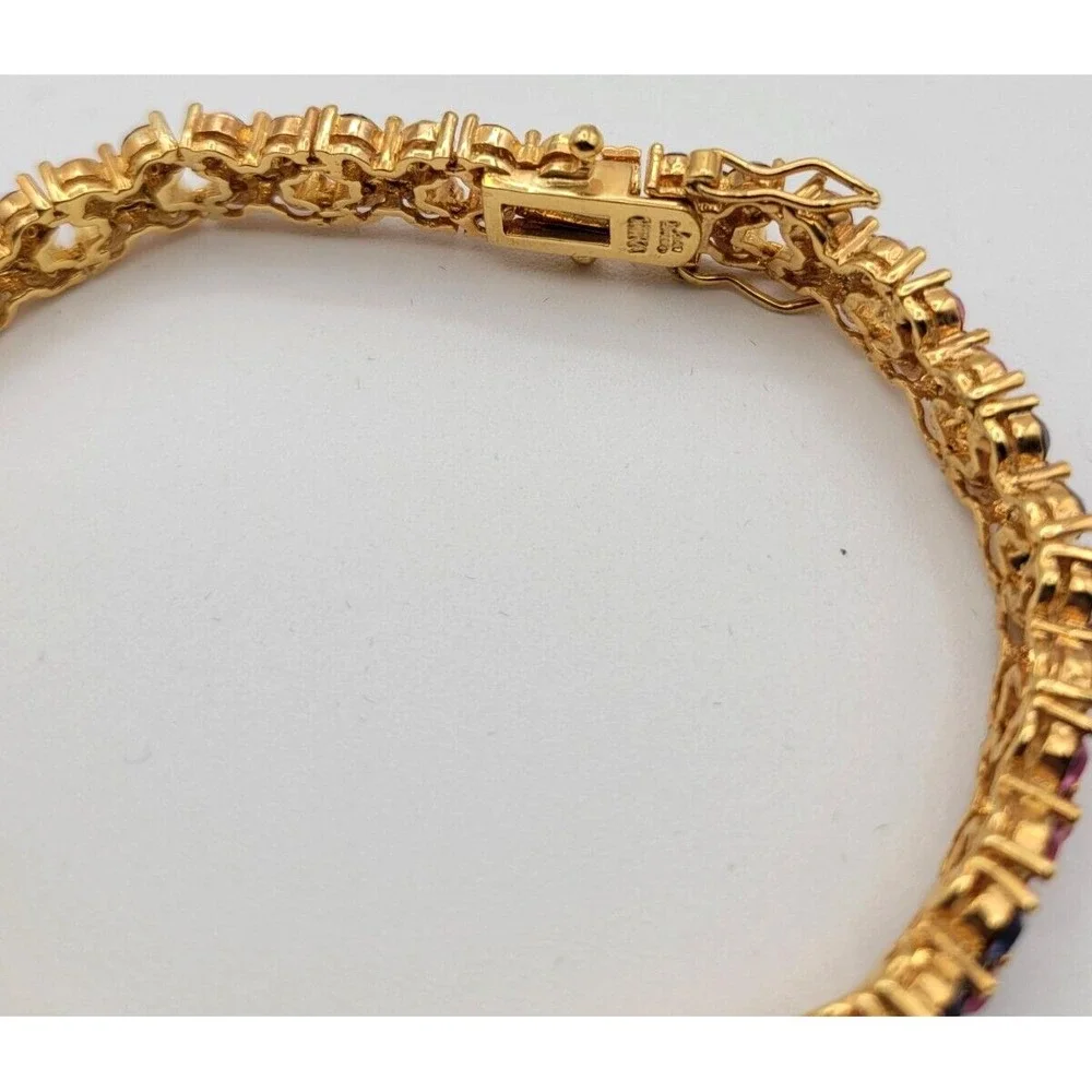 JOAN RIVERS PINK PURPLE‎ RHINESTONE TENNIS BRACELET GOLD TONE SIGNED VINTAGE